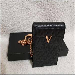 Versace Small Virtus Quilted Leather Crossbody Phone Pouch